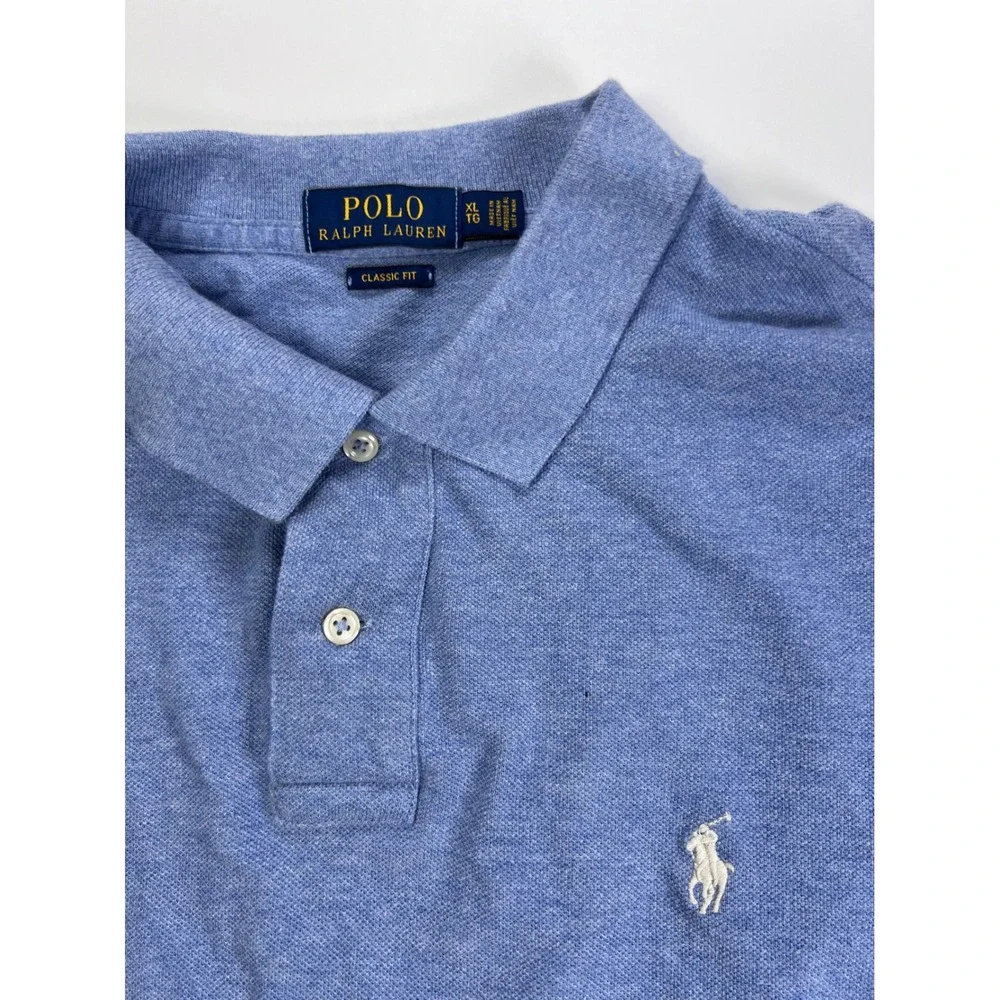 Polo Ralph Lauren Polo Shirt Mens XL Blue Long Sleeve Classic Fit Heathered